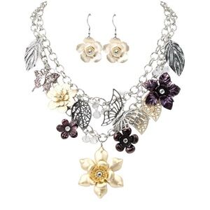 Butterfly Leaf Charm Statement Necklace